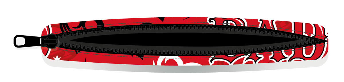 Funda Kobo ATEEZ BAD roja, detalle de la abertura y cremallera.
