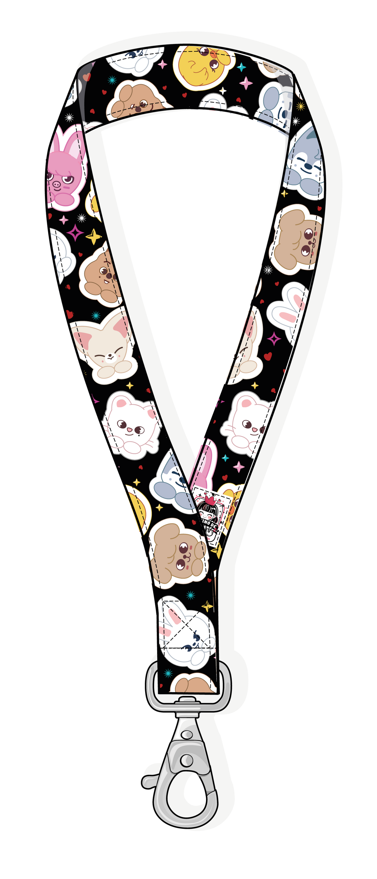 Lanyard Stray Kids STAY kawaii mascotas fondo negro vista collar