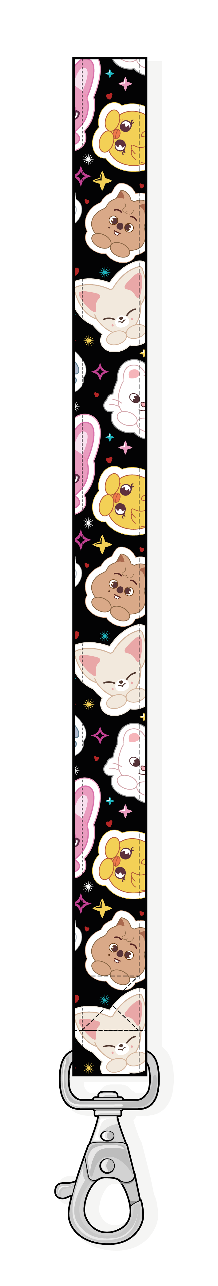 Lanyard Stray Kids STAY kawaii mascotas fondo negro vista frontal