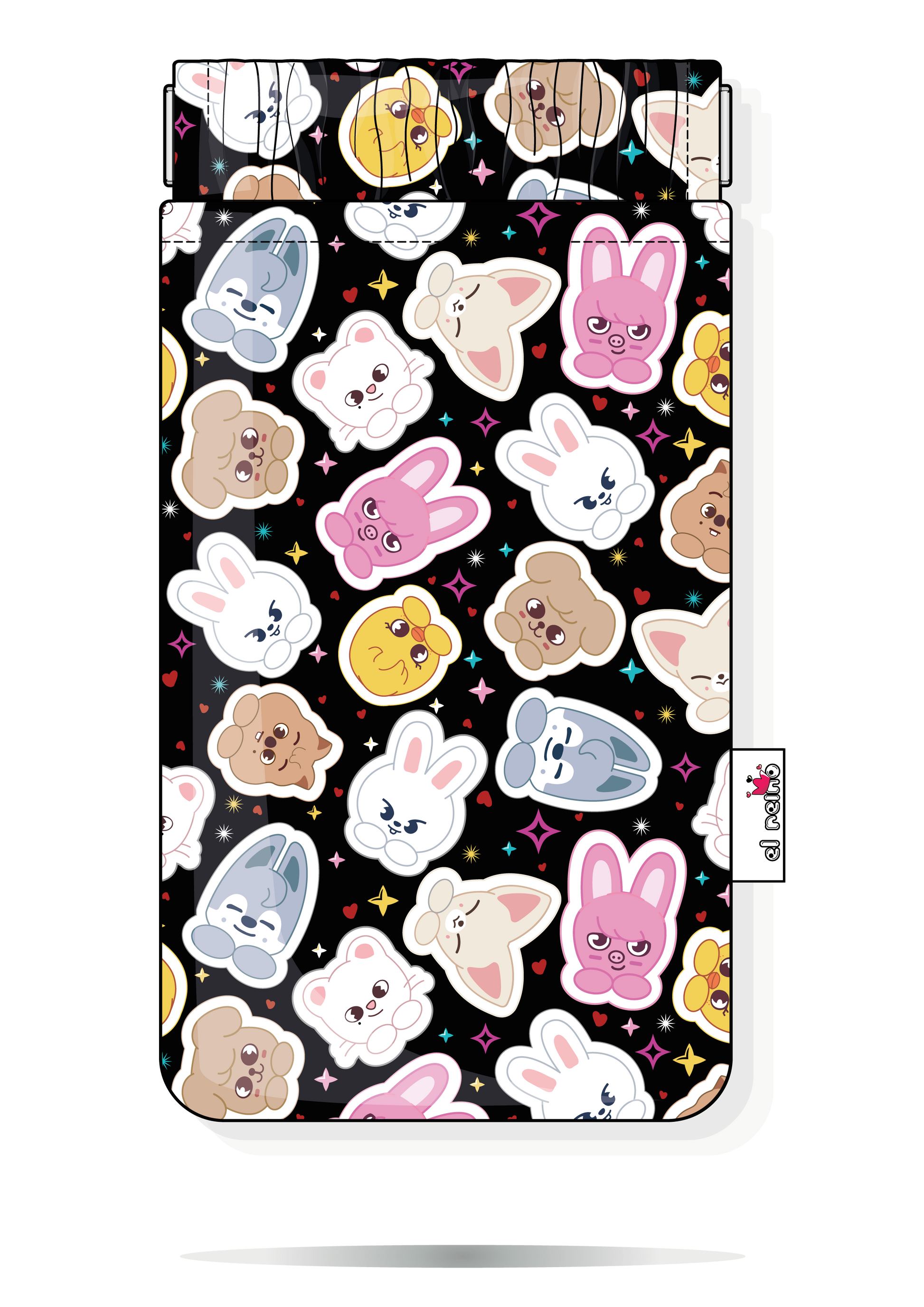 Funda para gafas Skzoo Chibi Stray Kids handmade con cierre flexible metálico.