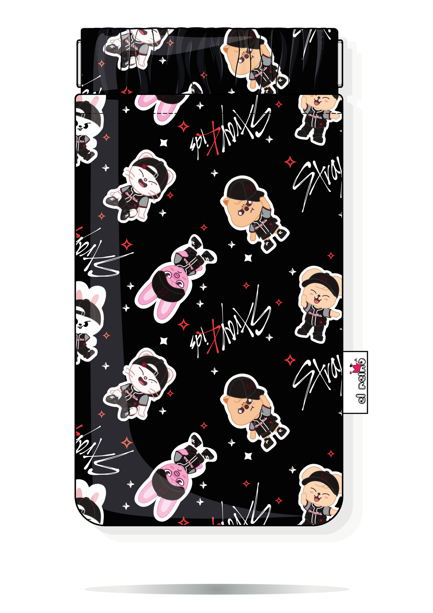 Funda para gafas Stray Kids fanart handmade negra con cierre de flexible metálico