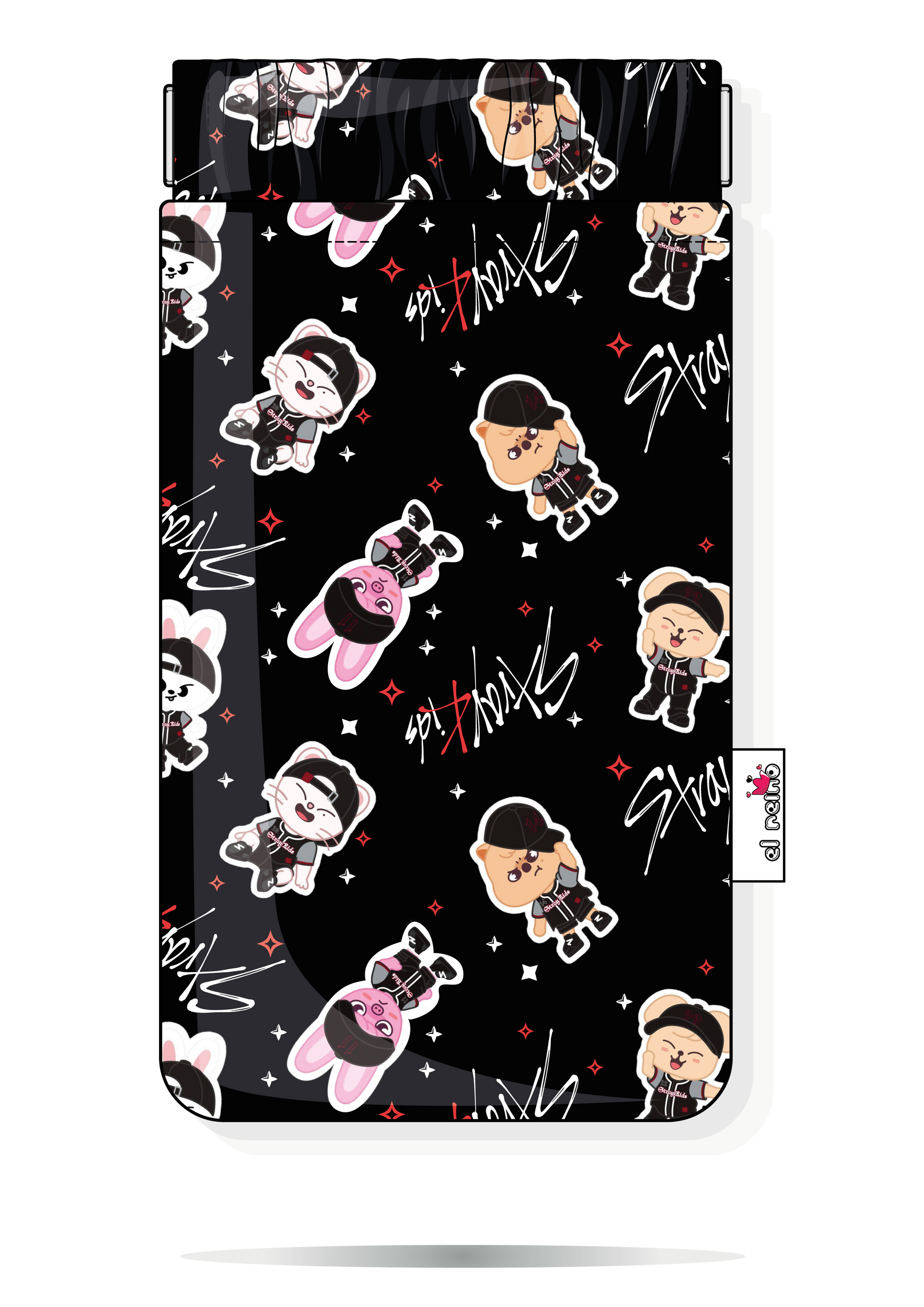 Funda para gafas Stray Kids fanart handmade negra con cierre de flexible metálico