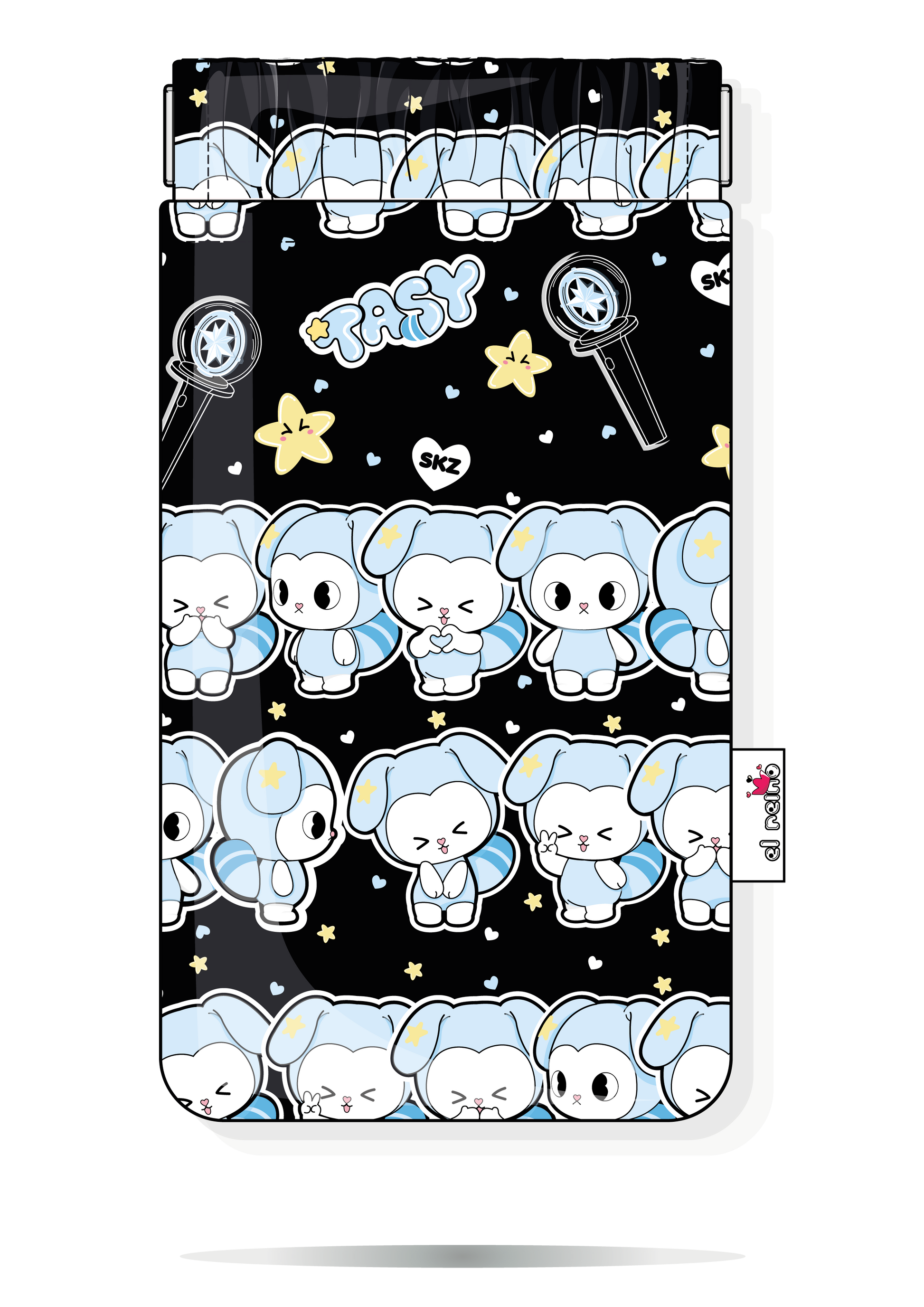 Funda para gafas Tasy Stray Kids handmade negra con cierre Flexible metálico