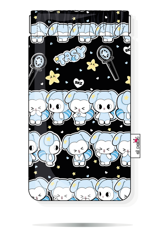 Funda para gafas Tasy Stray Kids handmade negra con cierre Flexible metálico