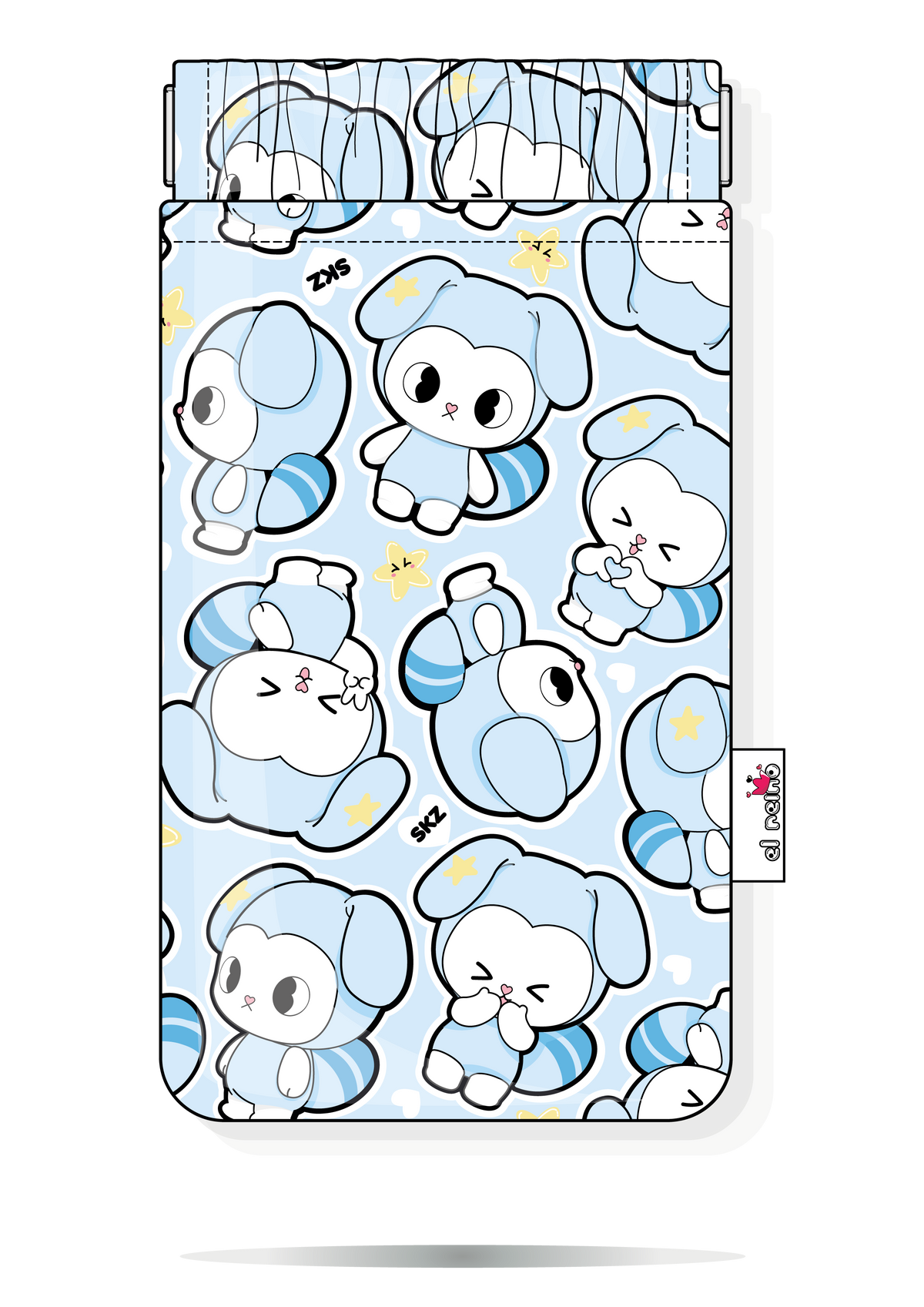 Funda para gafas Tasy Stray Kids handmade azul con cierre flexible metálico