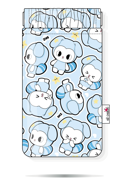 Funda para gafas Tasy Stray Kids handmade azul con cierre flexible metálico