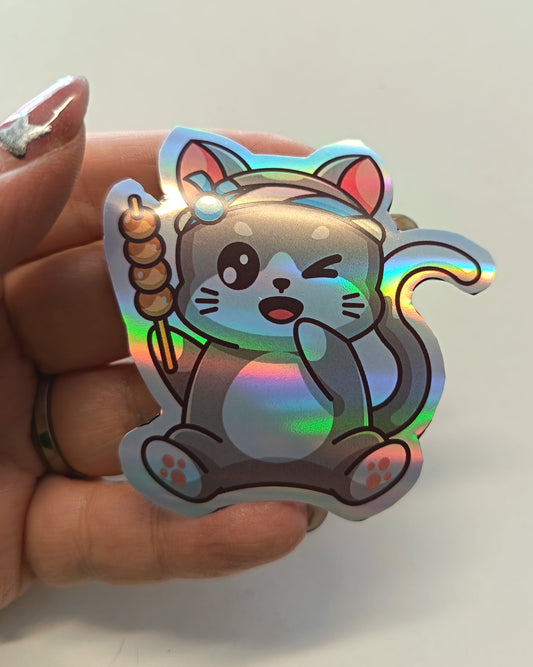 Dango Cat Sticker kawaii holográfico tornasolado handmade