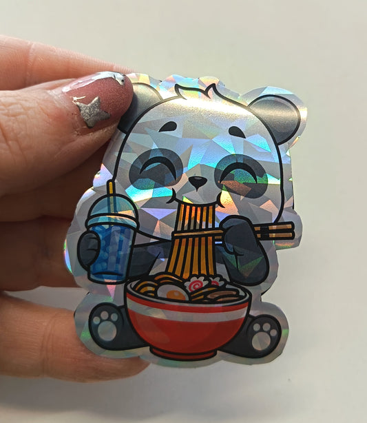 Panda Ramen Sticker kawaii holográfico diamante handmade