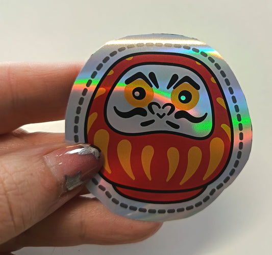 Daruma rojo| Sticker kawaii  holográfico tornasolado ✨