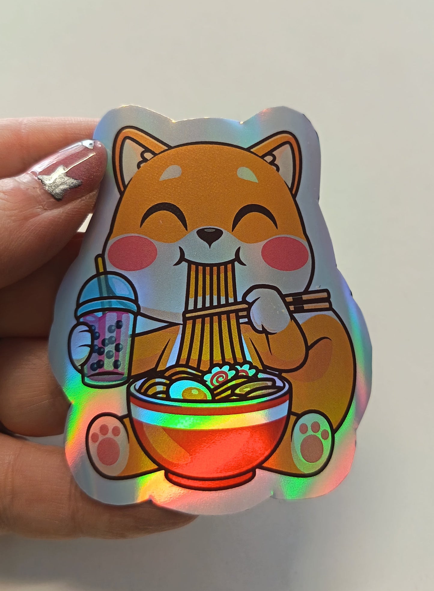 Shiba Ramen Sticker kawaii  holográfico handmade