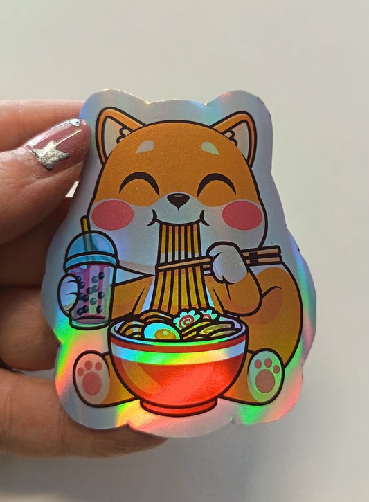 Shiba Ramen Sticker kawaii  holográfico handmade