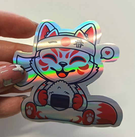 Kitsune Onigiri Sticker kawaii holográfica handmade