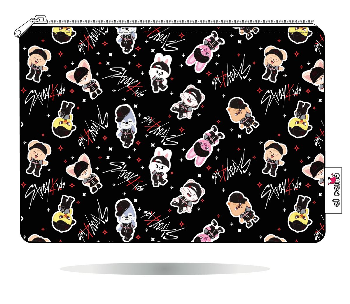 Funda para Kindle SKZOO béisbol negra de Stray Kids, vista frontal, con personajes SKZOO con motivos de béisbol sobre fondo negro