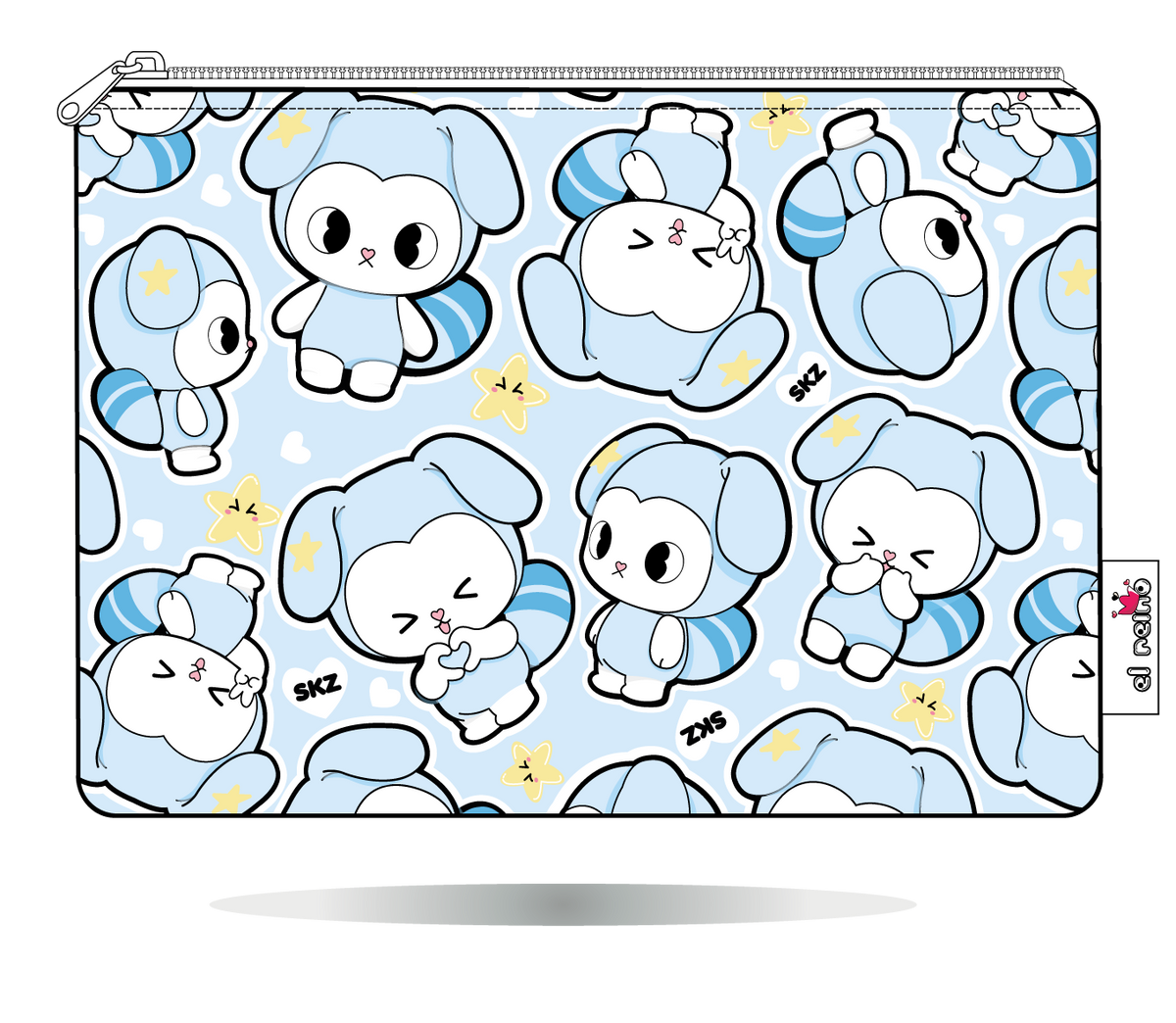 Funda para Kindle TASY chibi grandes azul de Stray Kids, vista frontal, con personajes TASY grandes en tonos azules