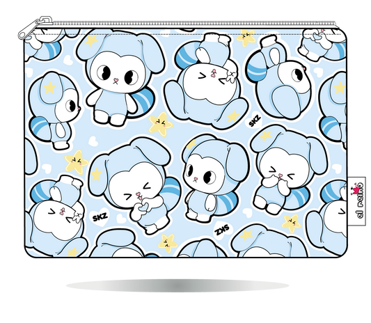 Funda para Kindle TASY chibi grandes azul de Stray Kids, vista frontal, con personajes TASY grandes en tonos azules