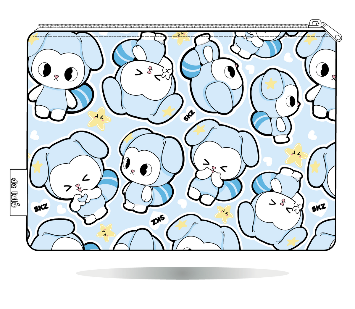Funda para Kindle TASY chibi grandes azul de Stray Kids, vista trasera, con personajes TASY grandes en tonos azules