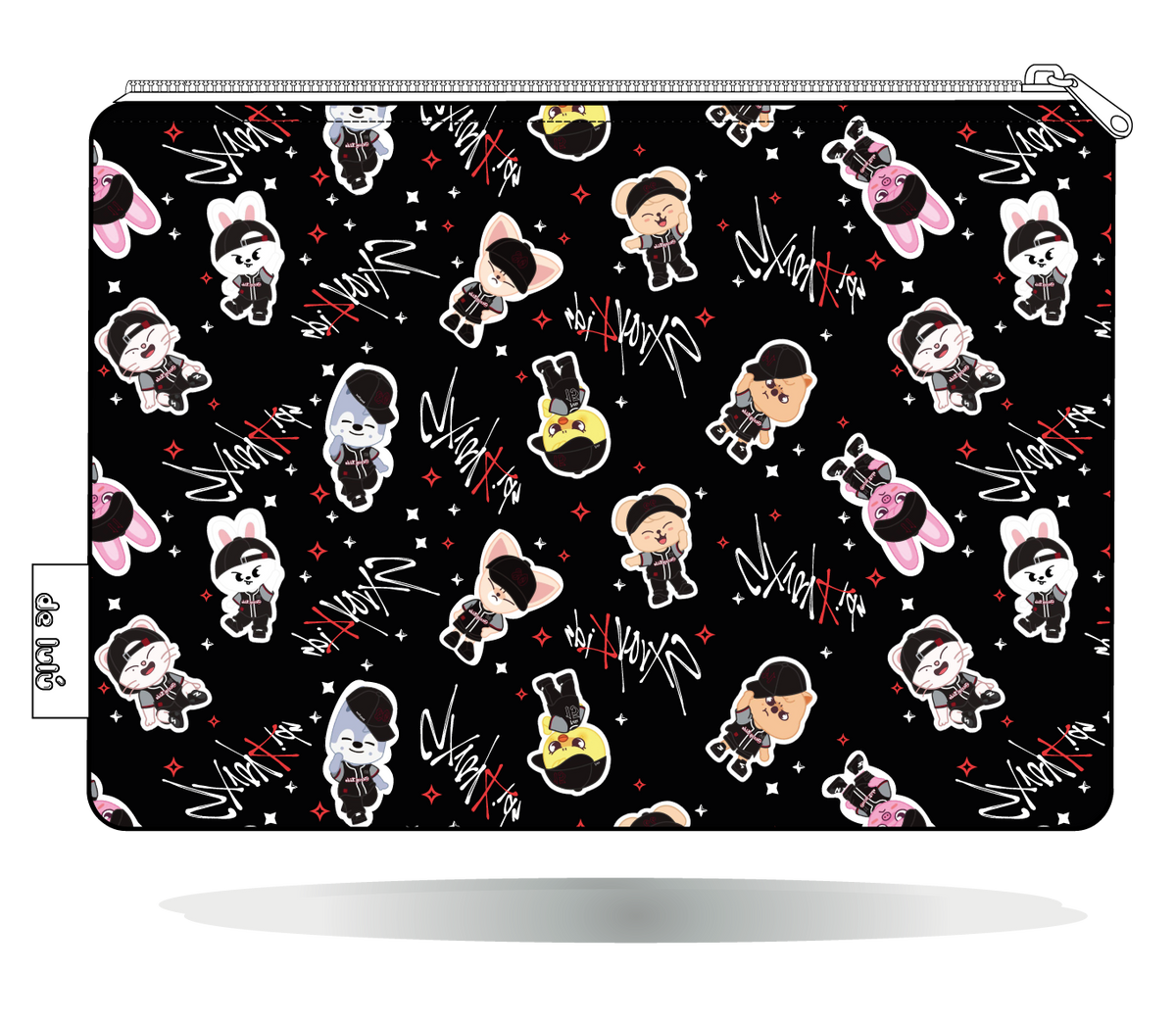 Funda para Kobo SKZOO béisbol negra de Stray Kids, vista trasera, con personajes SKZOO con motivos de béisbol sobre fondo negro