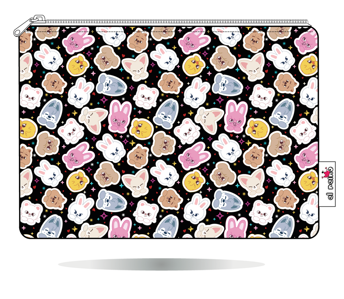 Funda para Kobo SKZOO chibi multicolor de Stray Kids, vista frontal, con personajes chibi multicolor sobre fondo negro