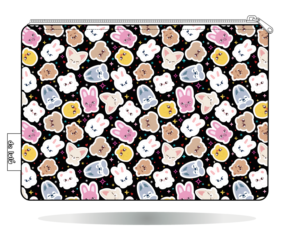 Funda para Kobo SKZOO chibi multicolor de Stray Kids, vista trasera, con personajes chibi multicolor sobre fondo negro