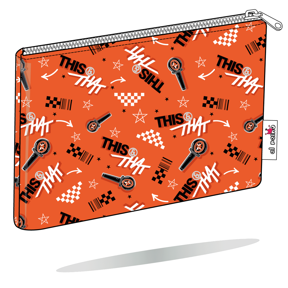 Funda para Kobo This & That naranja de Stray Kids, vista perspectiva, con motivos gráficos This & That sobre fondo naranja