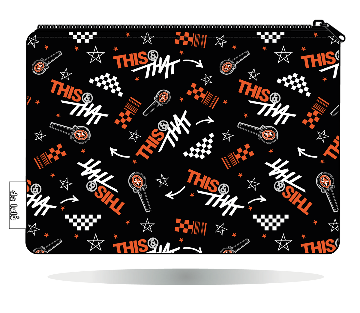 Funda para Kobo This & That negra de Stray Kids, vista trasera, con motivos gráficos This & That en negro, blanco y naranja