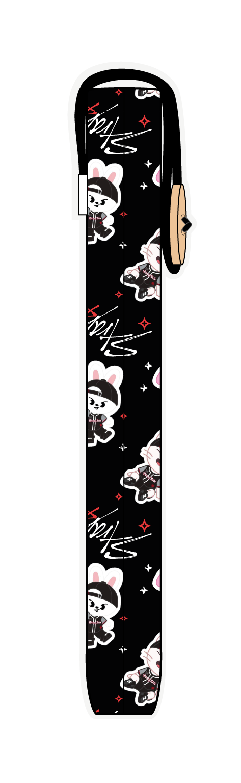 Funda para libro SKZOO firmas negro de Stray Kids, vista lateral, con personajes chibi y firmas sobre fondo negro