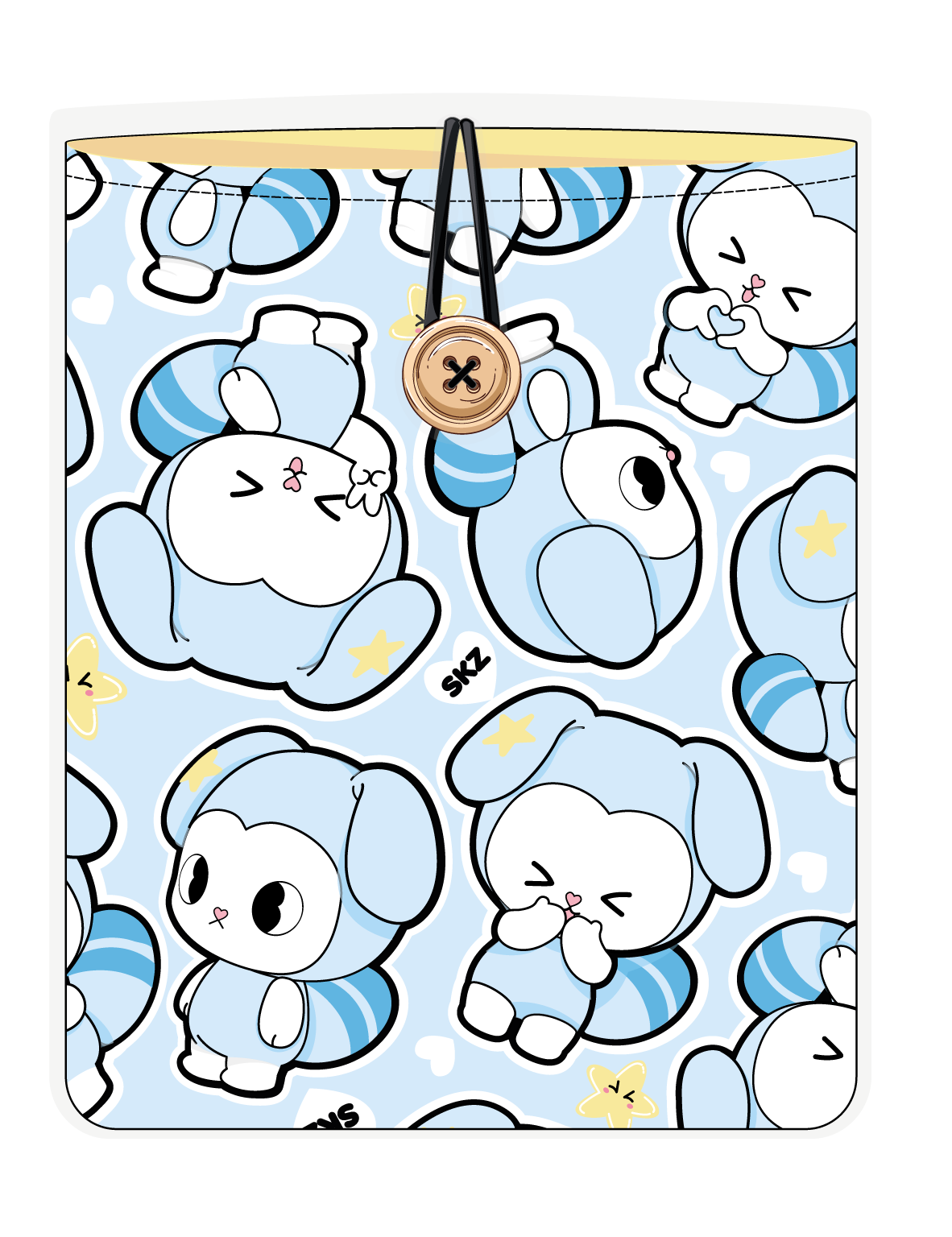 Funda para libro TASY chibi grandes azul de Stray Kids, vista frontal, con personajes TASY grandes en tonos azul claro y blanco