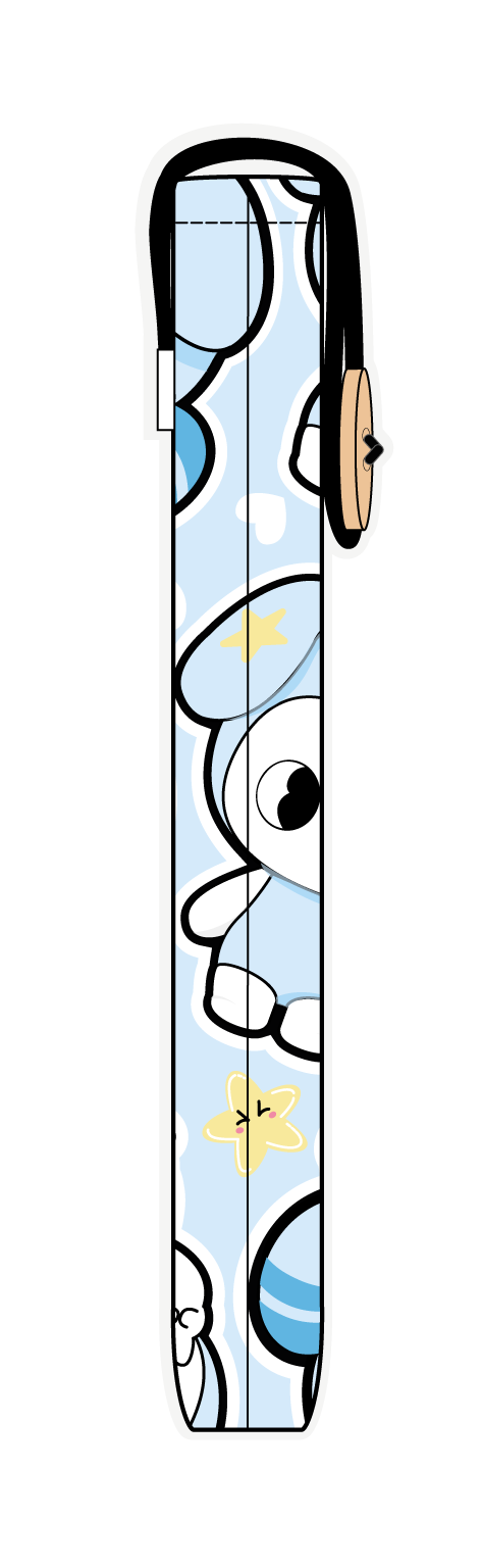 Funda para libro TASY chibi grandes azul de Stray Kids, vista lateral, con personajes TASY grandes en tonos azul claro y blanco