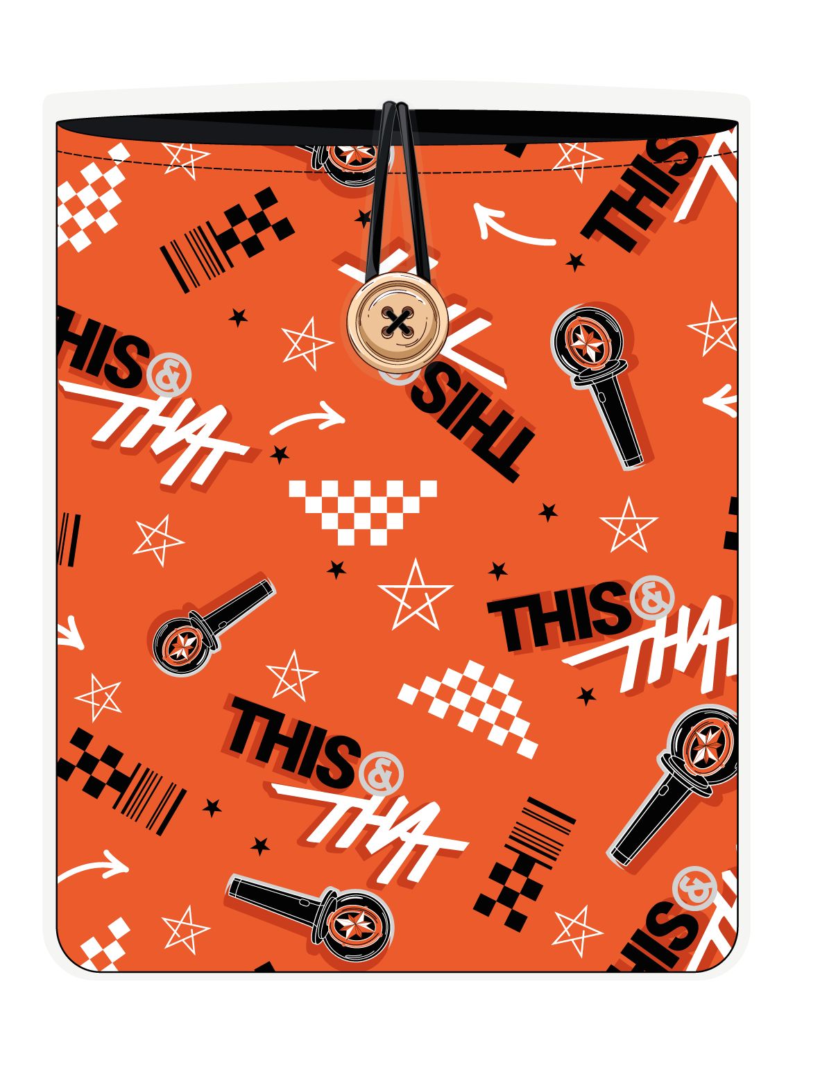 Funda para libro This & That naranja de Stray Kids, vista frontal, con tipografía y motivos gráficos This & That sobre fondo naranja