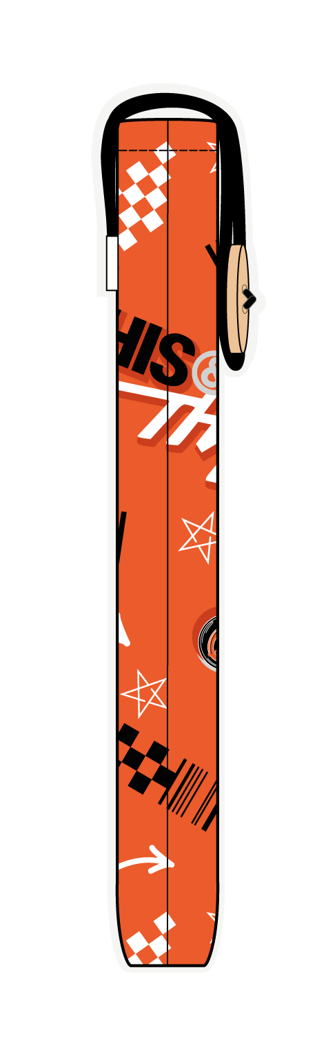 Funda para libro This & That naranja de Stray Kids, vista lateral, con tipografía y motivos gráficos This & That sobre fondo naranja