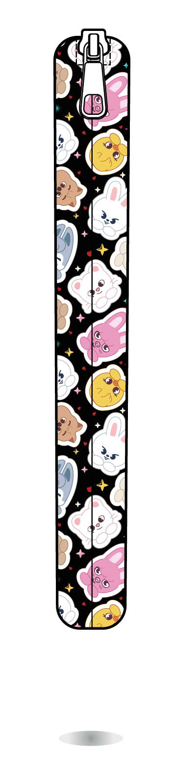 Funda para manga SKZOO chibi multicolor de Stray Kids, vista lateral, con personajes chibi multicolor sobre fondo negro