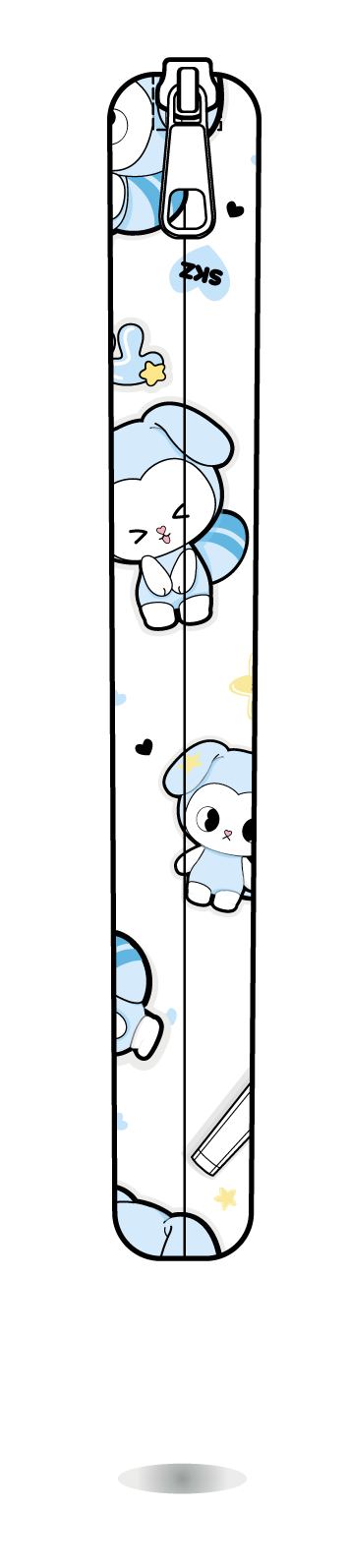 Funda para manga TASY chibi blanca de Stray Kids, vista lateral, con personajes TASY azules sobre fondo blanco