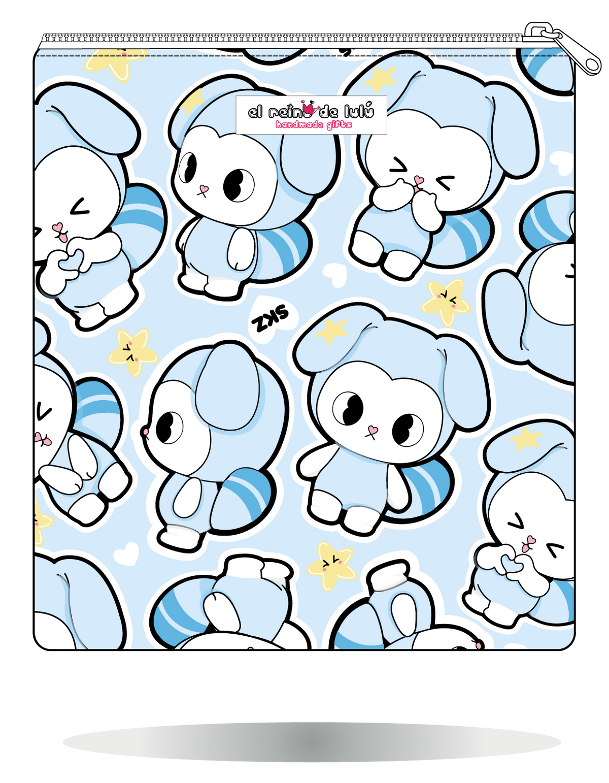 Funda para manga TASY chibi grandes azul de Stray Kids, vista trasera, con personajes TASY grandes en tonos azules