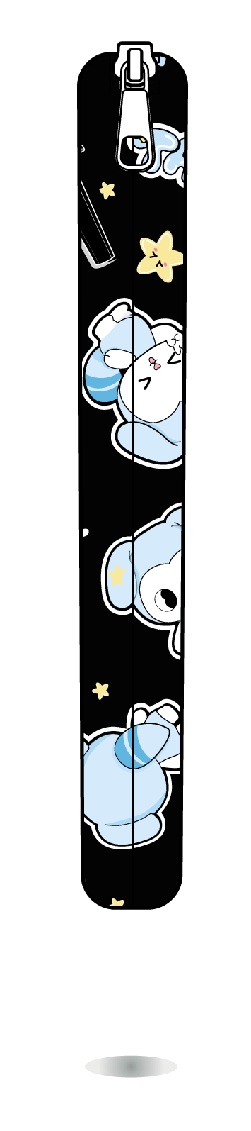 Funda para manga TASY chibi negra de Stray Kids, vista lateral, con personajes TASY azules sobre fondo negro