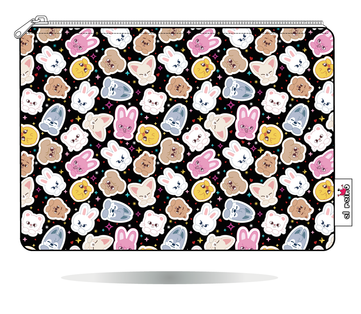 Funda para Kindle SKZOO chibi multicolor de Stray Kids, vista trasera, con personajes chibi multicolor sobre fondo negro