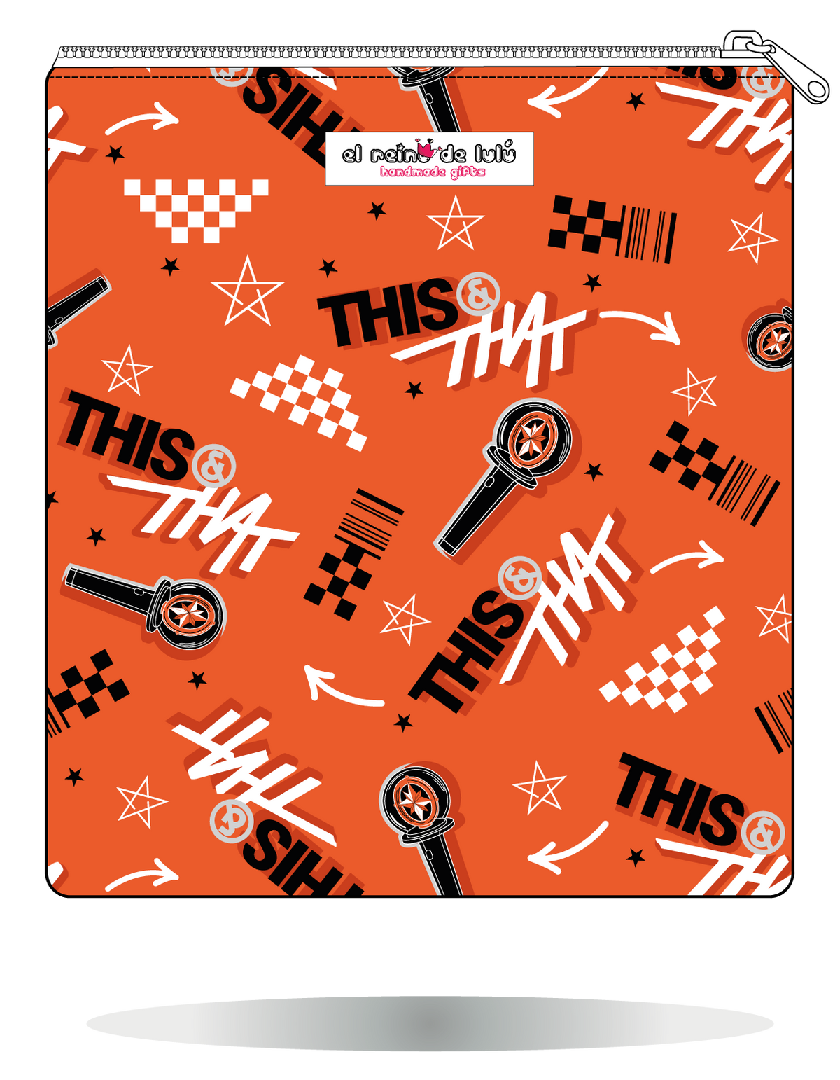 Funda para manga This & That naranja de Stray Kids, vista trasera, con motivos gráficos This & That sobre fondo naranja