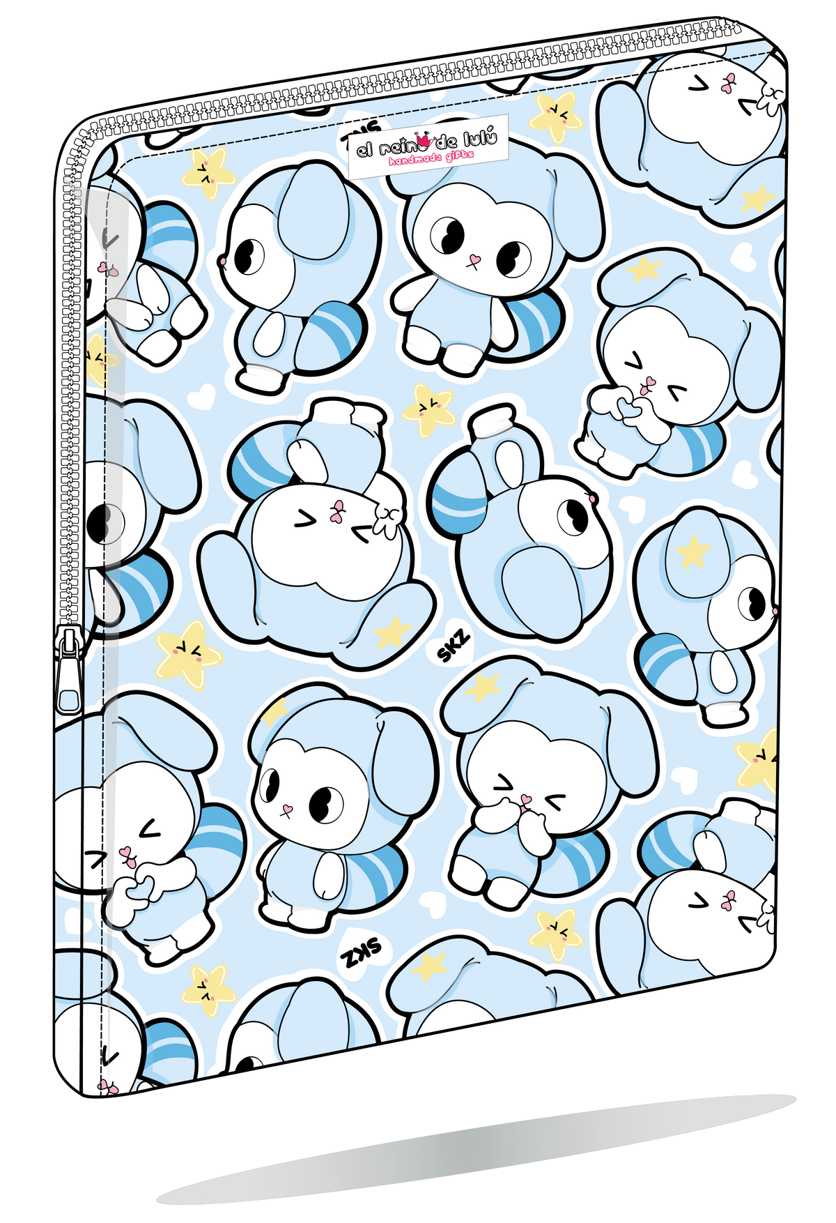 Funda para portátil TASY Chibi Kawaii azul pastel, vista semilateral
