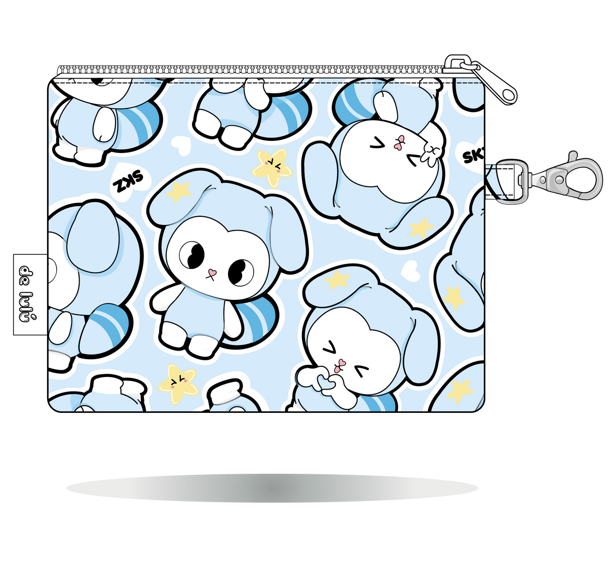 Monedero TASY Chibi Kawaii azul, tamaño Maxi, vista trasera