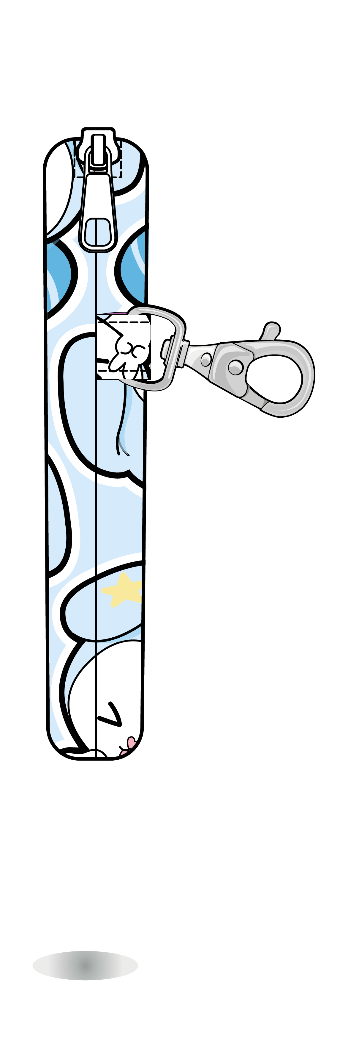 Monedero TASY Chibi Kawaii azul, tamaño Mini, vista lateral