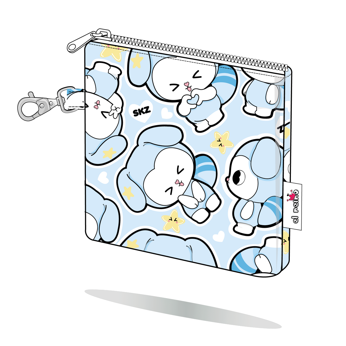Monedero TASY Chibi Kawaii azul, tamaño Mini, vista semilateral
