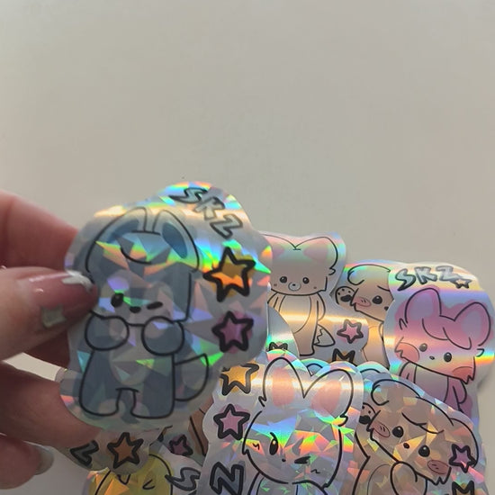 Pack completo de stickers holográficos Skzoo de Stray Kids con efecto rainbow y diamond, colección K-pop con todos los personajes para fans