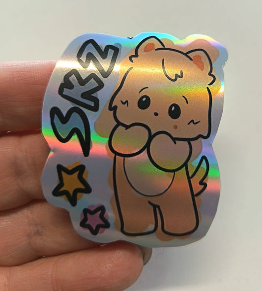 Sticker holográfico Han Quokka Skzoo de Stray Kids con efecto brillante, diseño kawaii de animal K-pop ideal para decorar móvil o libreta