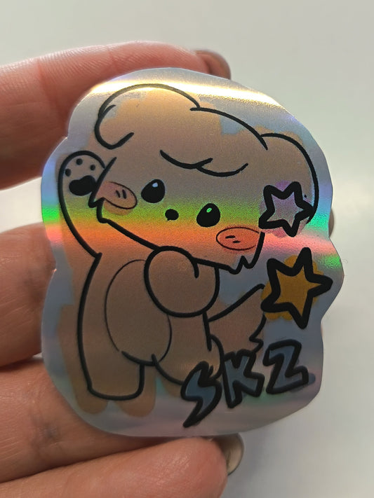 Sticker holográfico PuppyM Skzoo de Stray Kids con efecto rainbow brillante, diseño kawaii de perrito K-pop para decorar agenda o portátil